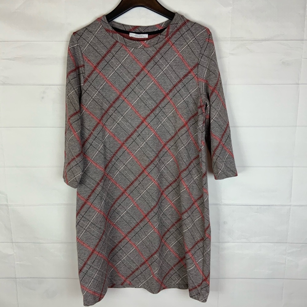 Zara Trafaluc Plaid Tunic Back Buttons